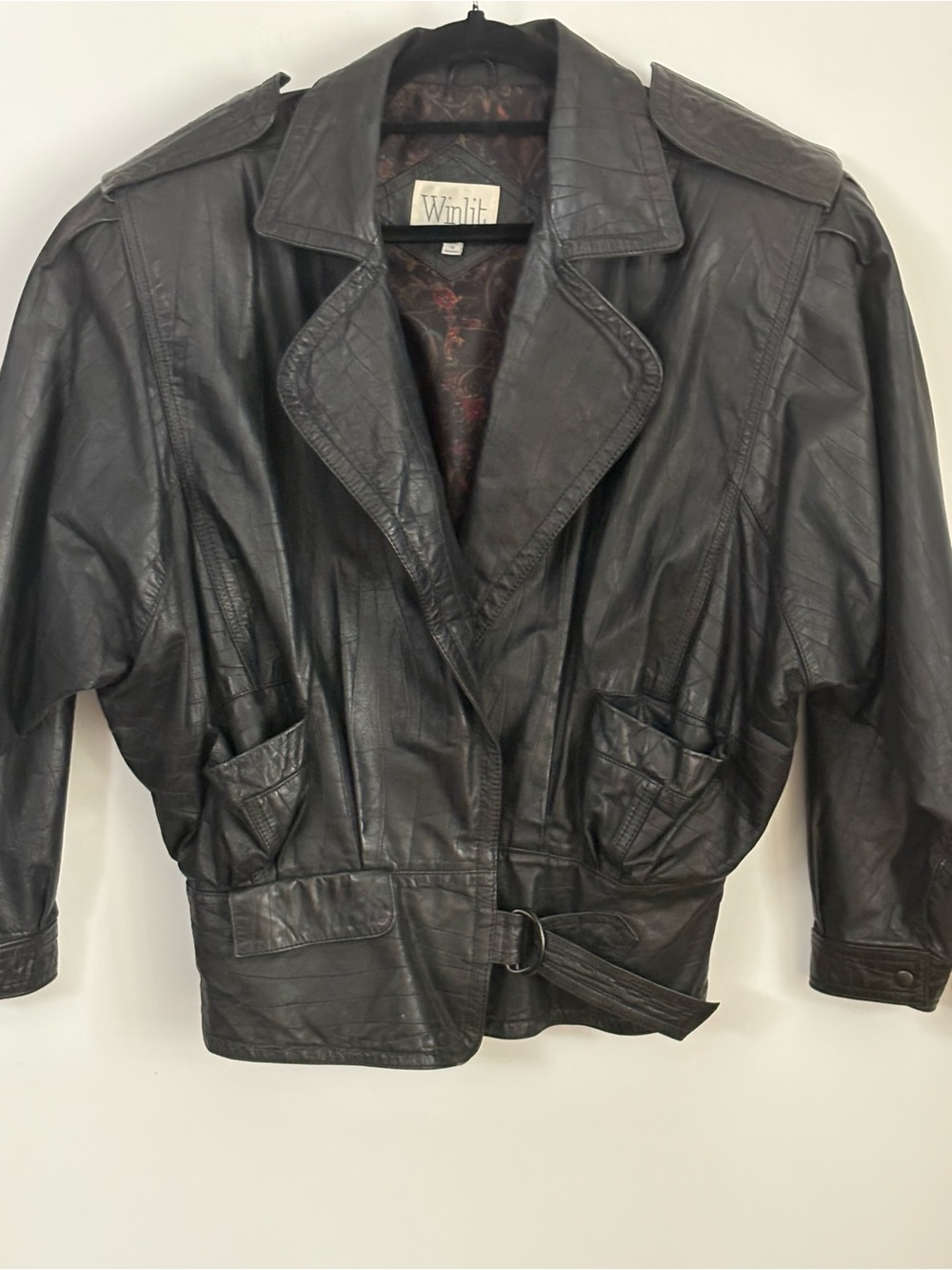 Winlit Black Leather Belted Women's Jacket